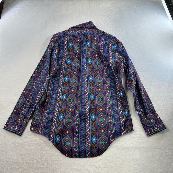 Vtg Marlboro L 16 16.5 Shirt Western Cowboy Aztec Southwest Permanent Press Mens - Picture 8 of 9